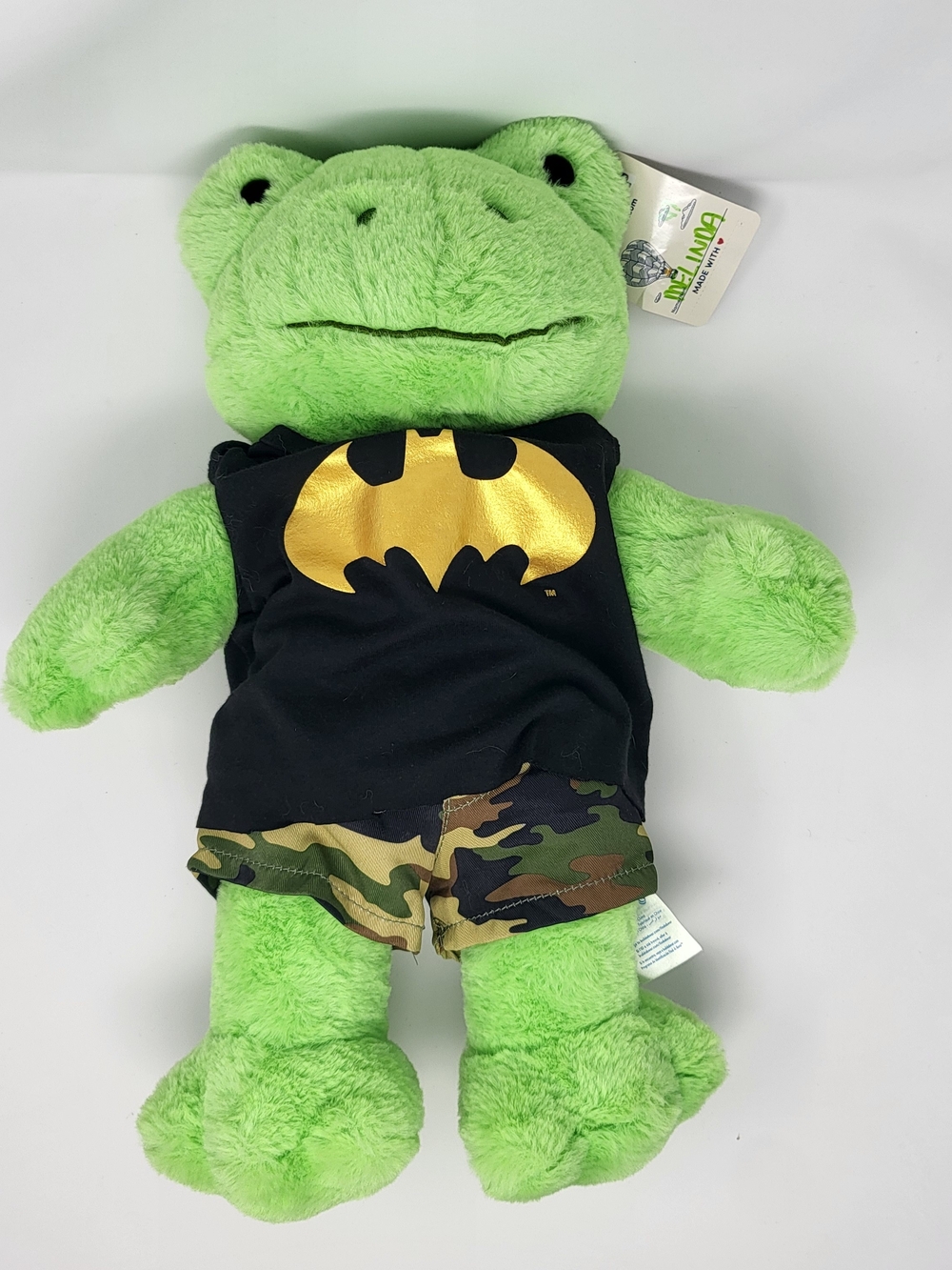 Build-A-Bear Green Frog Plush with Black Gold Batman Shirt